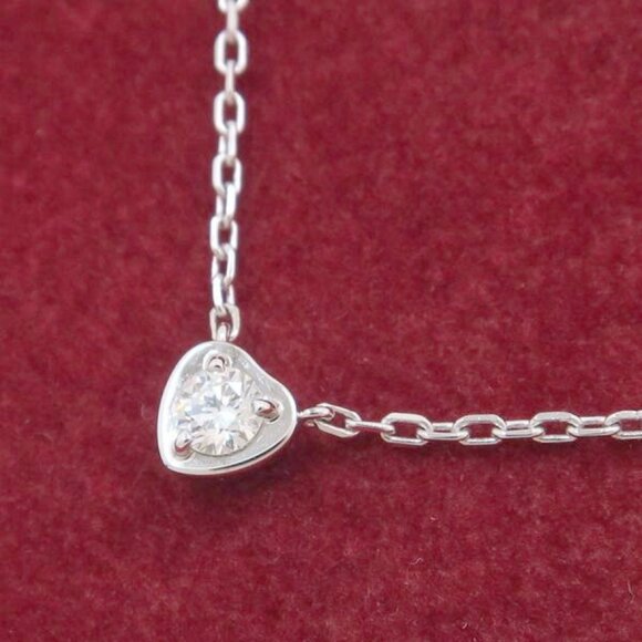 Cartier Diamond Diamants Legers Heart Necklace 16" 18k White Gold Auth #09781 - Picture 1 of 8